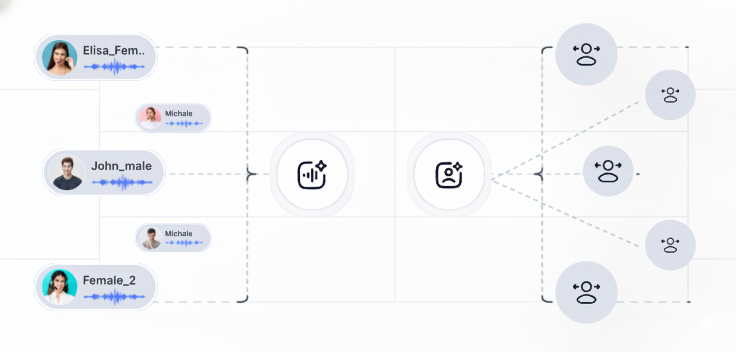 Interface showing options for unlimited custom AI voices and automated agents